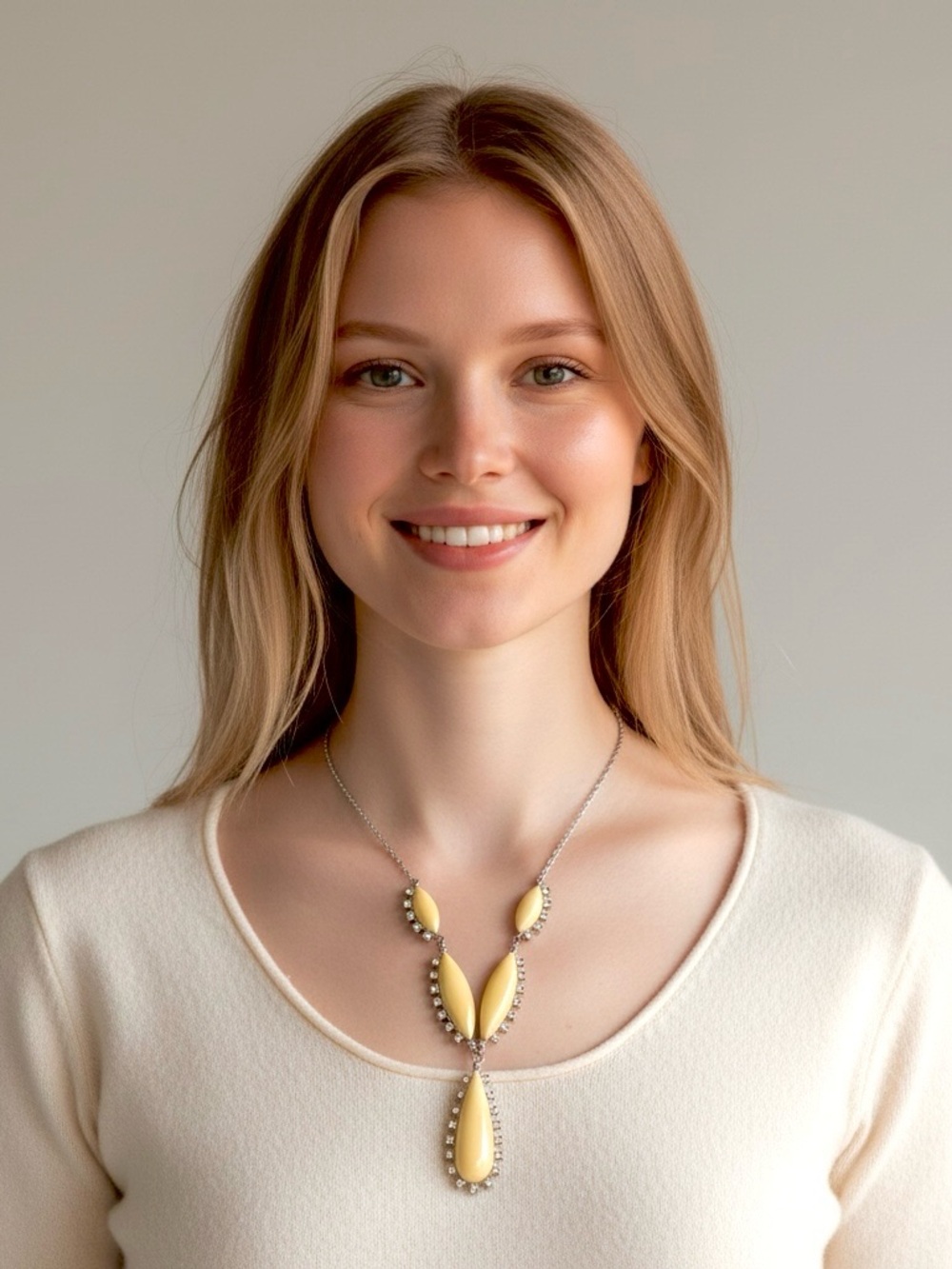 Elegant Pale Yellow Teardrop Pendant Necklace